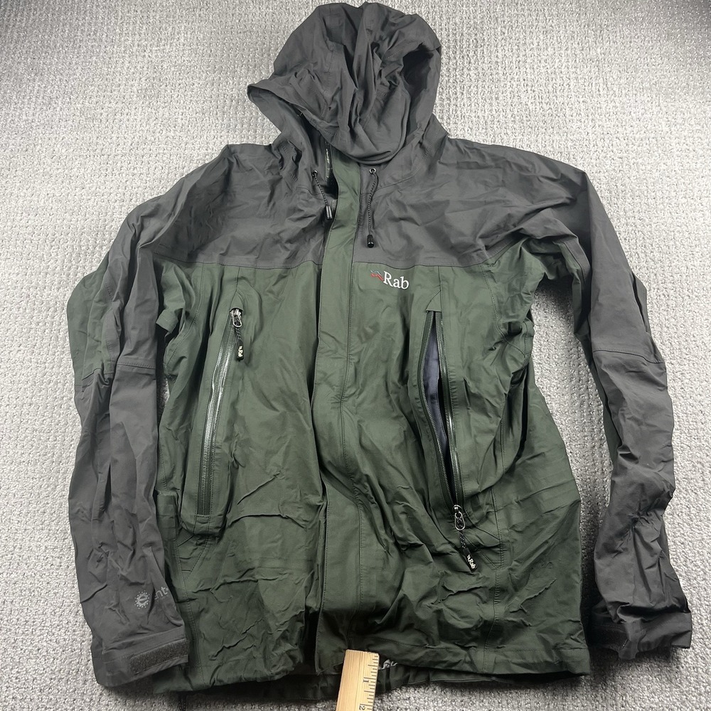 Rab QWA-31 Bergen Jacket Event Black Green Hooded Rain Coat Men’s Small